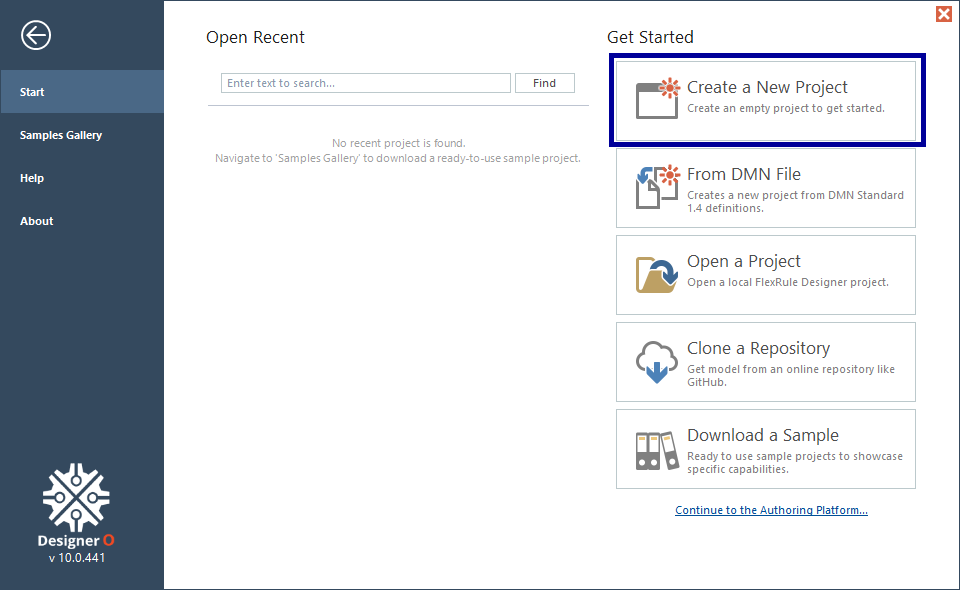 Create New project V10