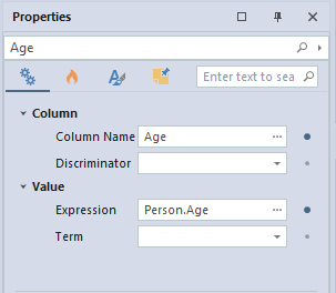 Properties window with expressionV10