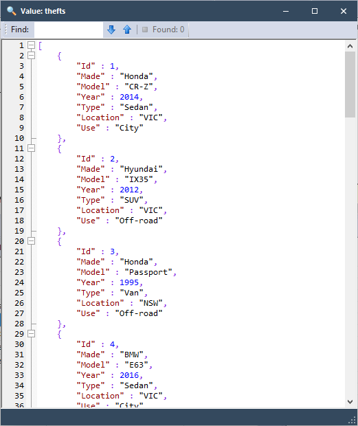 Theft JSON view in V10