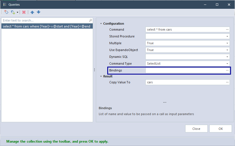 Binding Parameters in db V10