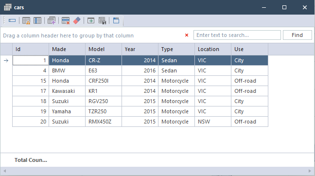 Database results viewer 1 V10