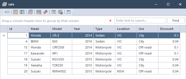 Database results viewer 2 V10