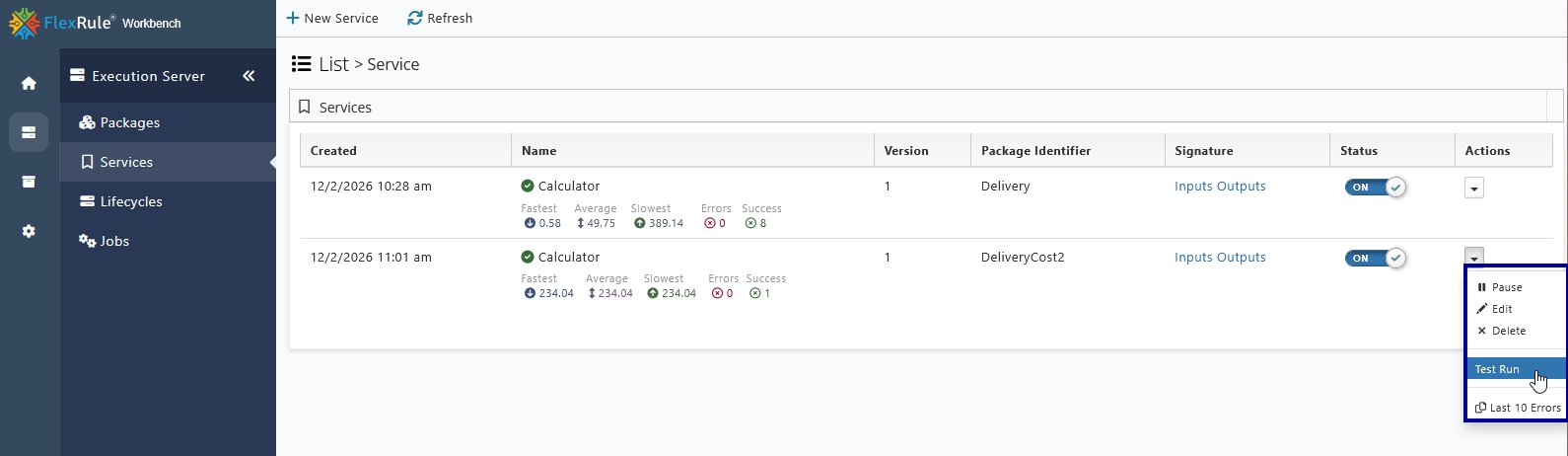 Execute Workbench Test Run