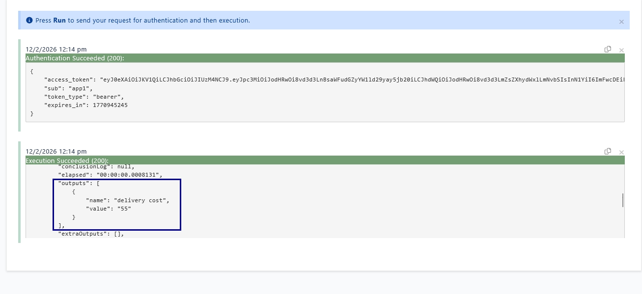 Test Run output