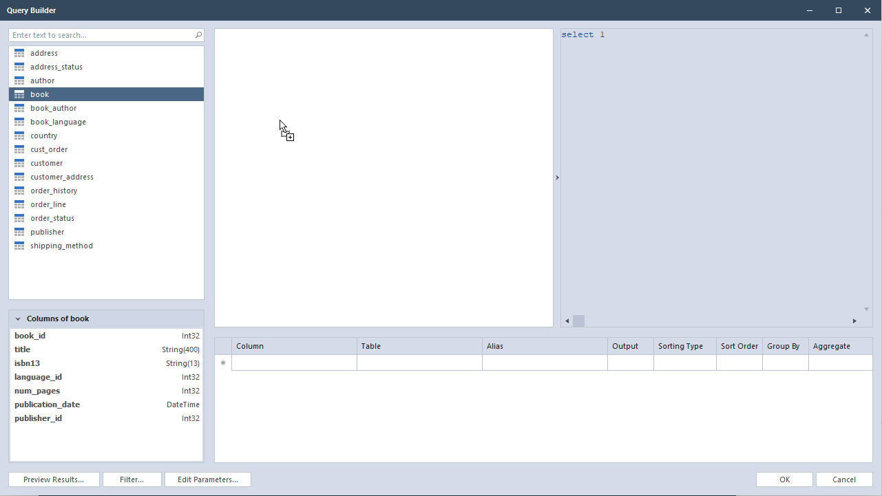 Drag and drop table to Query Builder V10