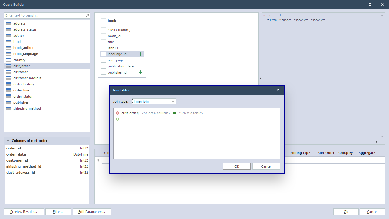 join Editor window in QB V10