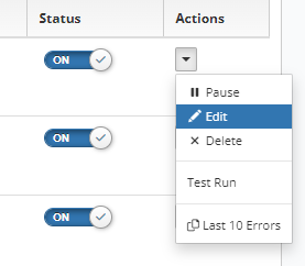 Workbench services Actions menu dropdown showing Edit highlighted