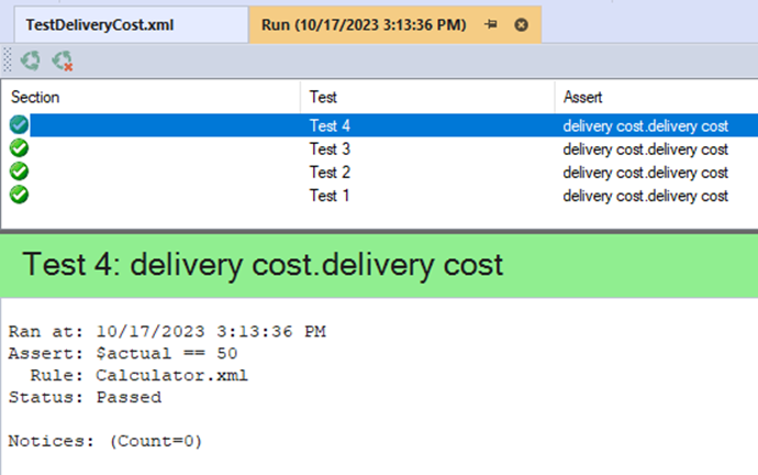 Reults after running test cases