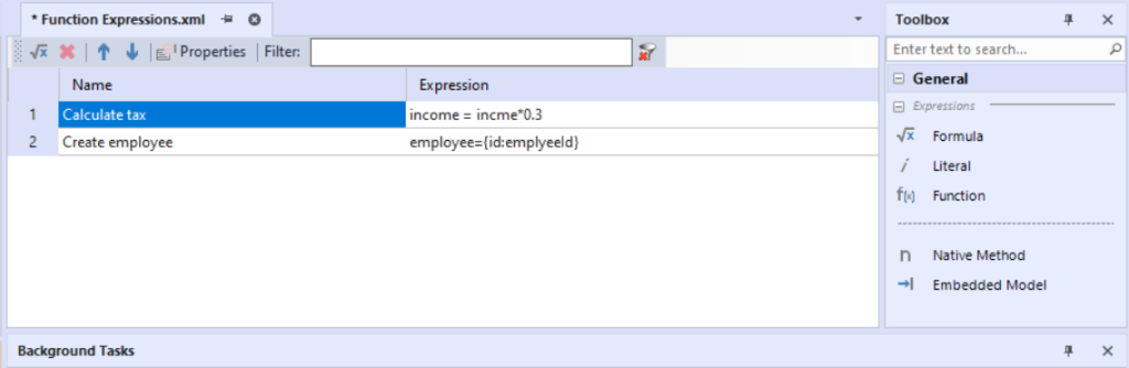 Business Formulas editor view with Function expressions entered