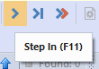 Detail of the debug Step In option in the main toolbar