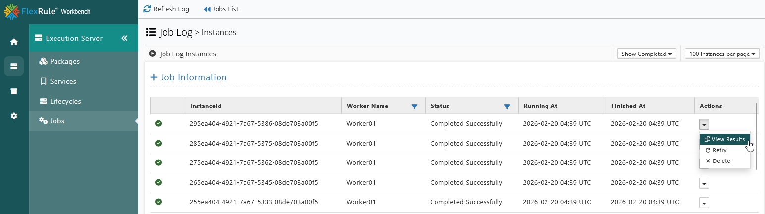 Job Instance result view
