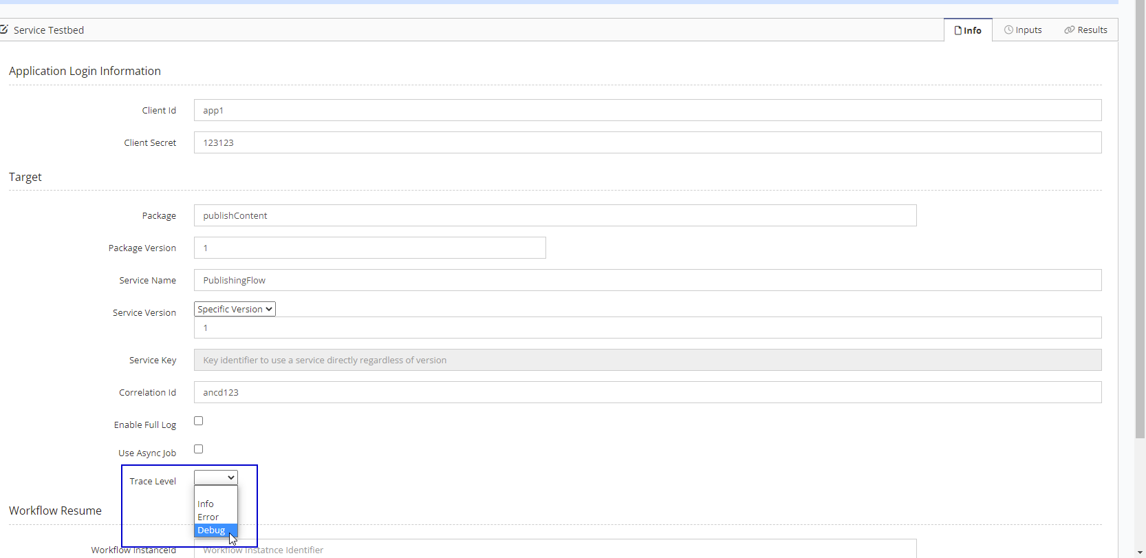 Test run info tab showing how to set the Debug Trace to Full trace