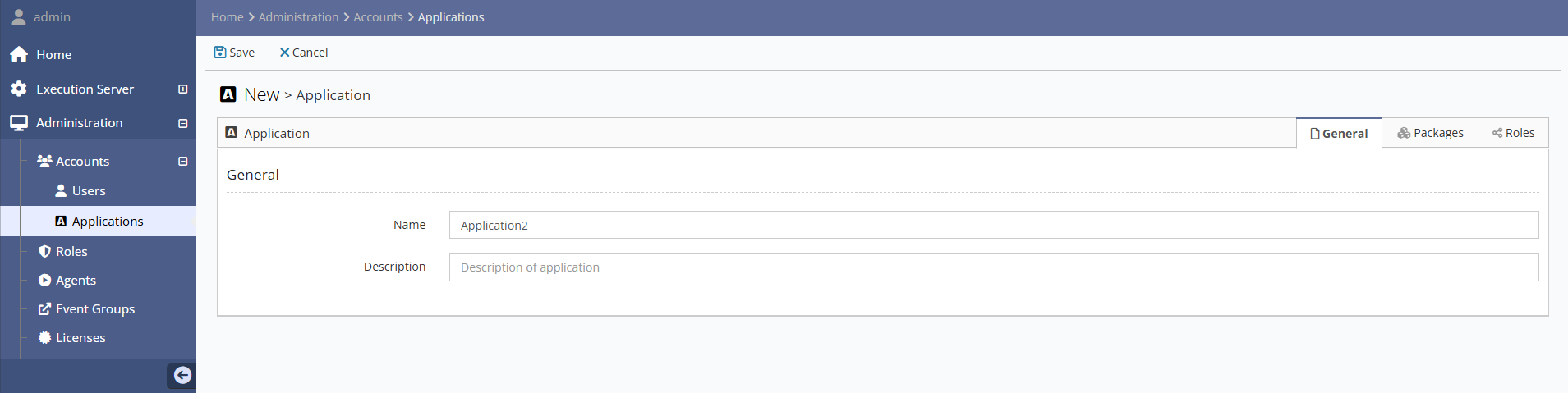 General Application Account name