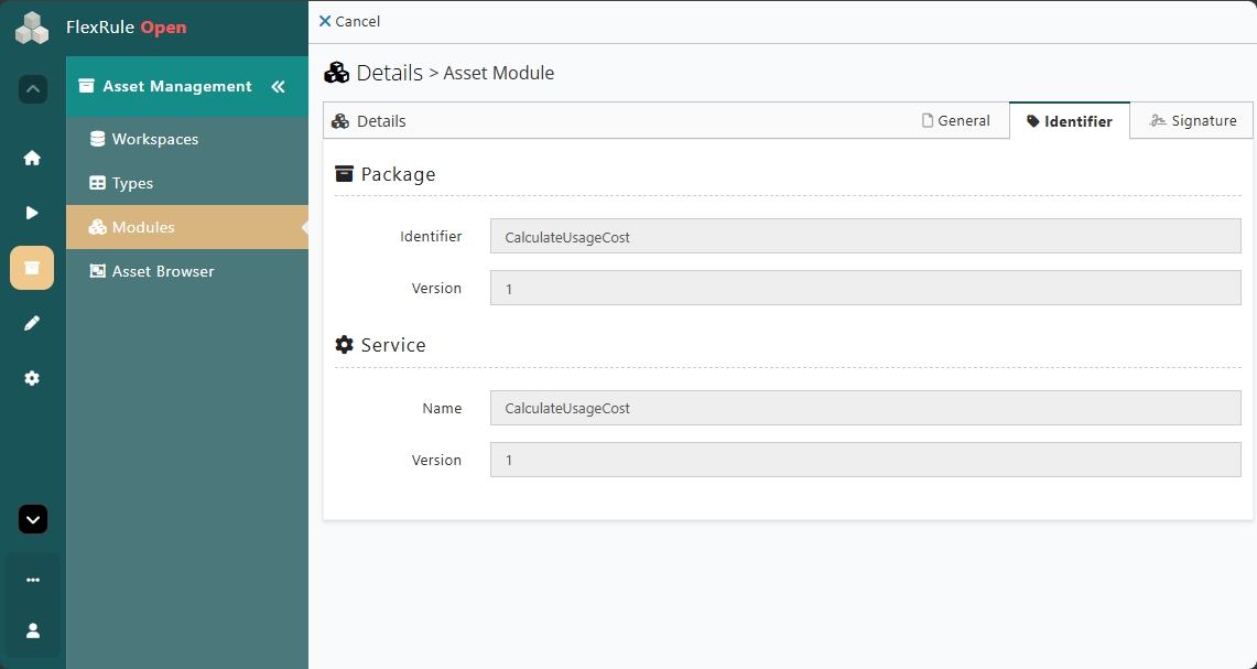 Asset Module Identifier