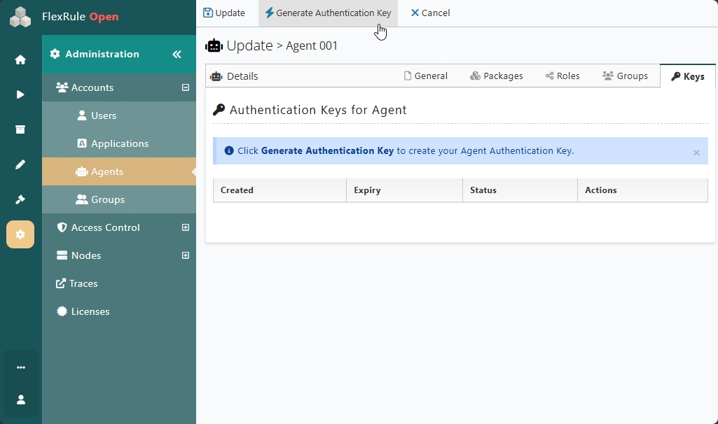 Agent key generation