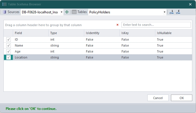 Table Field selector