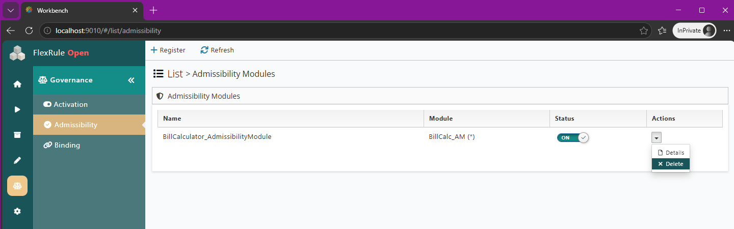 AdmissibilityModule - Delete