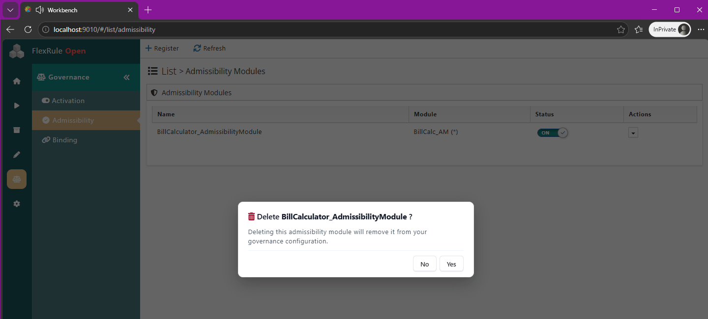 AdmissibilityModule - DeleteConfirmation